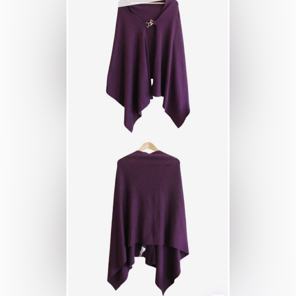 NWT Chico's Deep Purple WRAP Poncho Amber Wrap Orchid Plum with Hardware